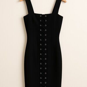 Quiet Luxury Black Lace-Up Dress | Michael Kors | Minimalist Capsule LBD Size S
